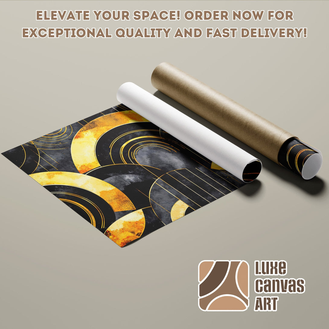 Abstract art Poster Roll in black, gold, and gray. Elevate your space with Luxe Canvas Art!