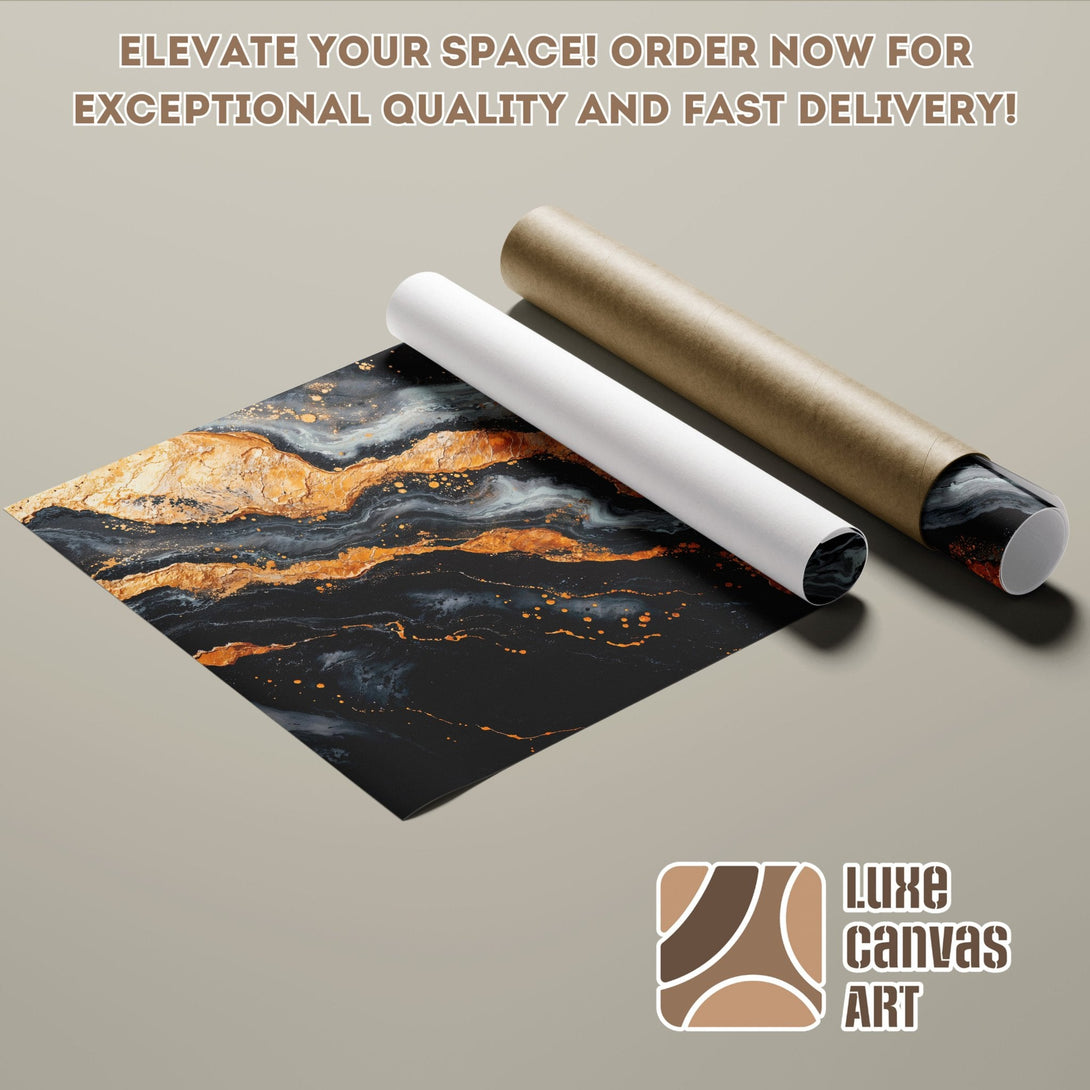 Abstract art Poster Roll with black, gold, and white color palette. Elevate your space!