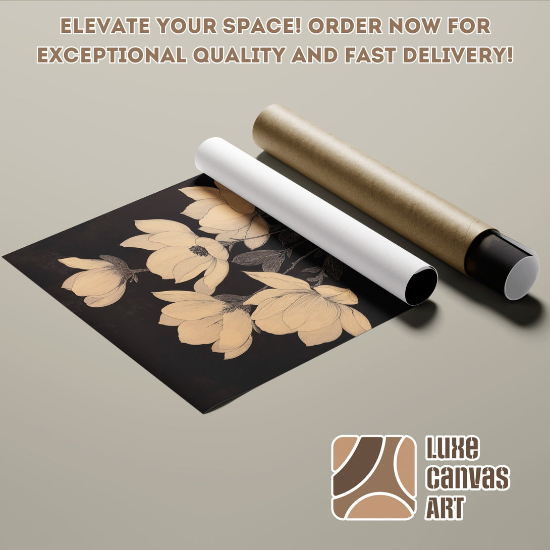 Poster Roll featuring elegant floral art in a neutral color palette. Elevate your space with Luxe Canvas Art!
