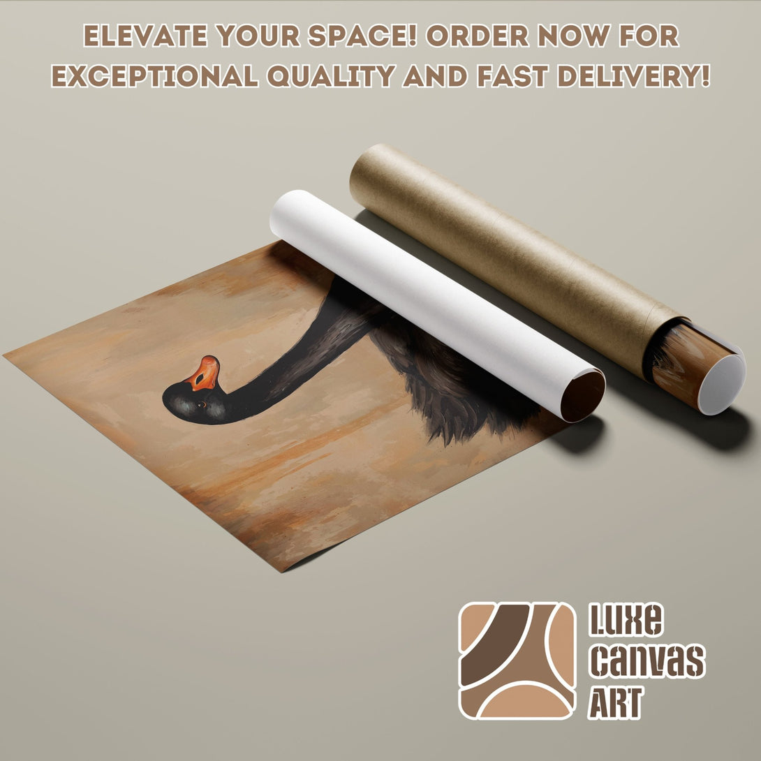 Poster Roll featuring a black swan painting in warm, earthy tones. Elevate your space with this art print!