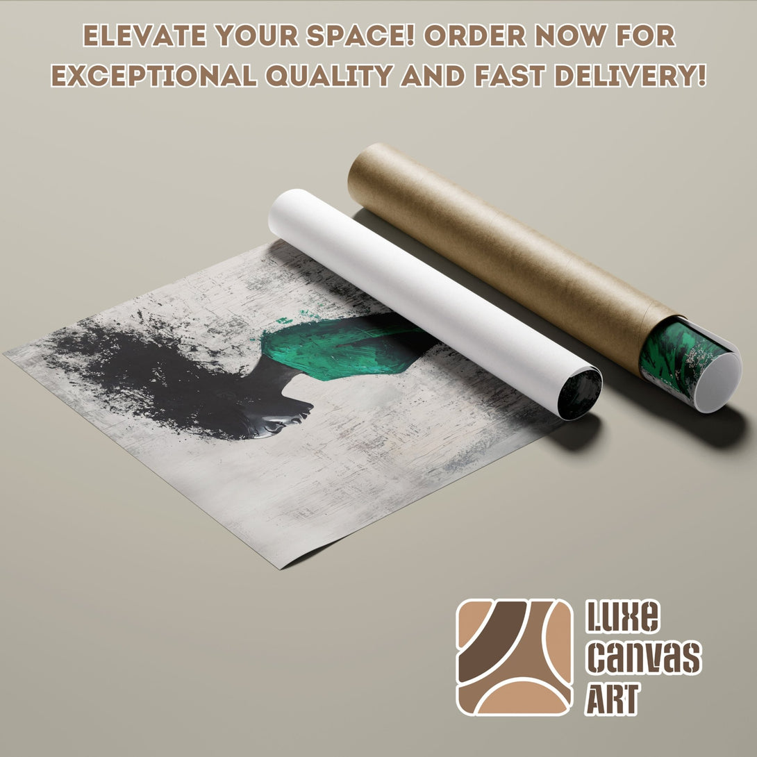 Abstract art Poster Roll with black, white, and green color palette. Elevate your space with Luxe Canvas Art! Order now!