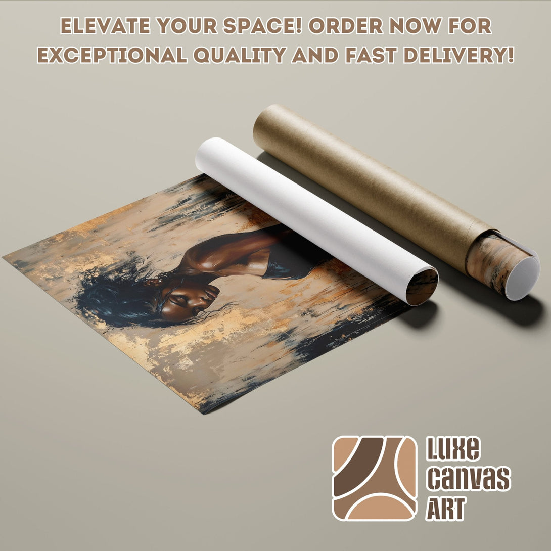 Abstract art poster roll featuring a woman, in a neutral color palette. Order your poster today!