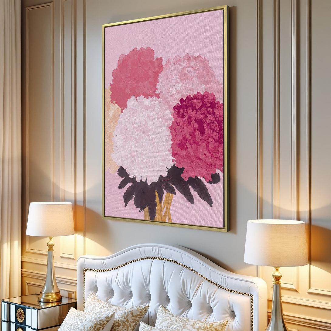 Canvas Print of abstract floral art in pink and white hues, perfect for modern home decor.