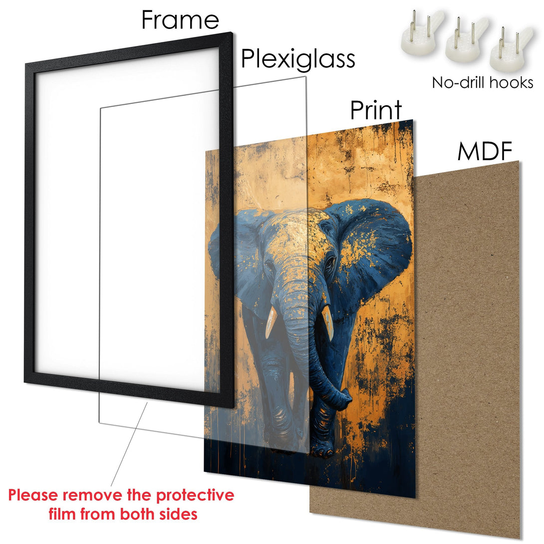 Framed Poster featuring birds & gold leaves in a neutral color palette. Perfect wall art!