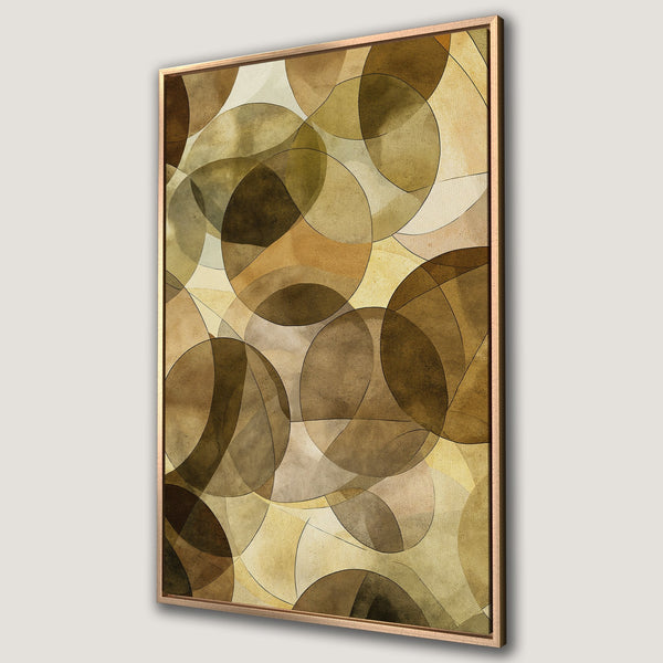Framed Wall Art featuring an abstract geometric design with overlapping circles in a warm, earthy color palette. Perfect for modern decor.