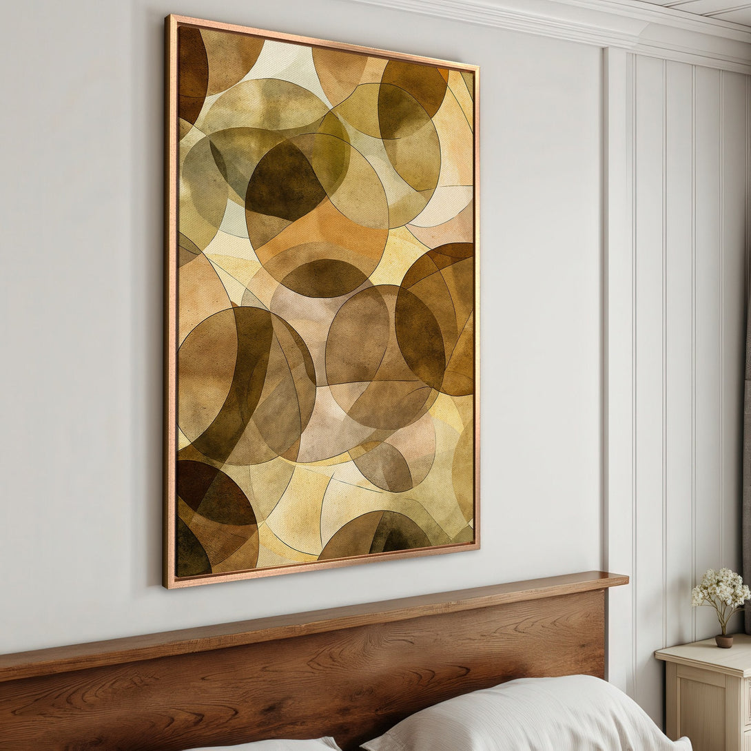 Framed Wall Art: Abstract geometric circles in warm earth tones. Modern art Canvas Print adds a touch of elegance to any room.
