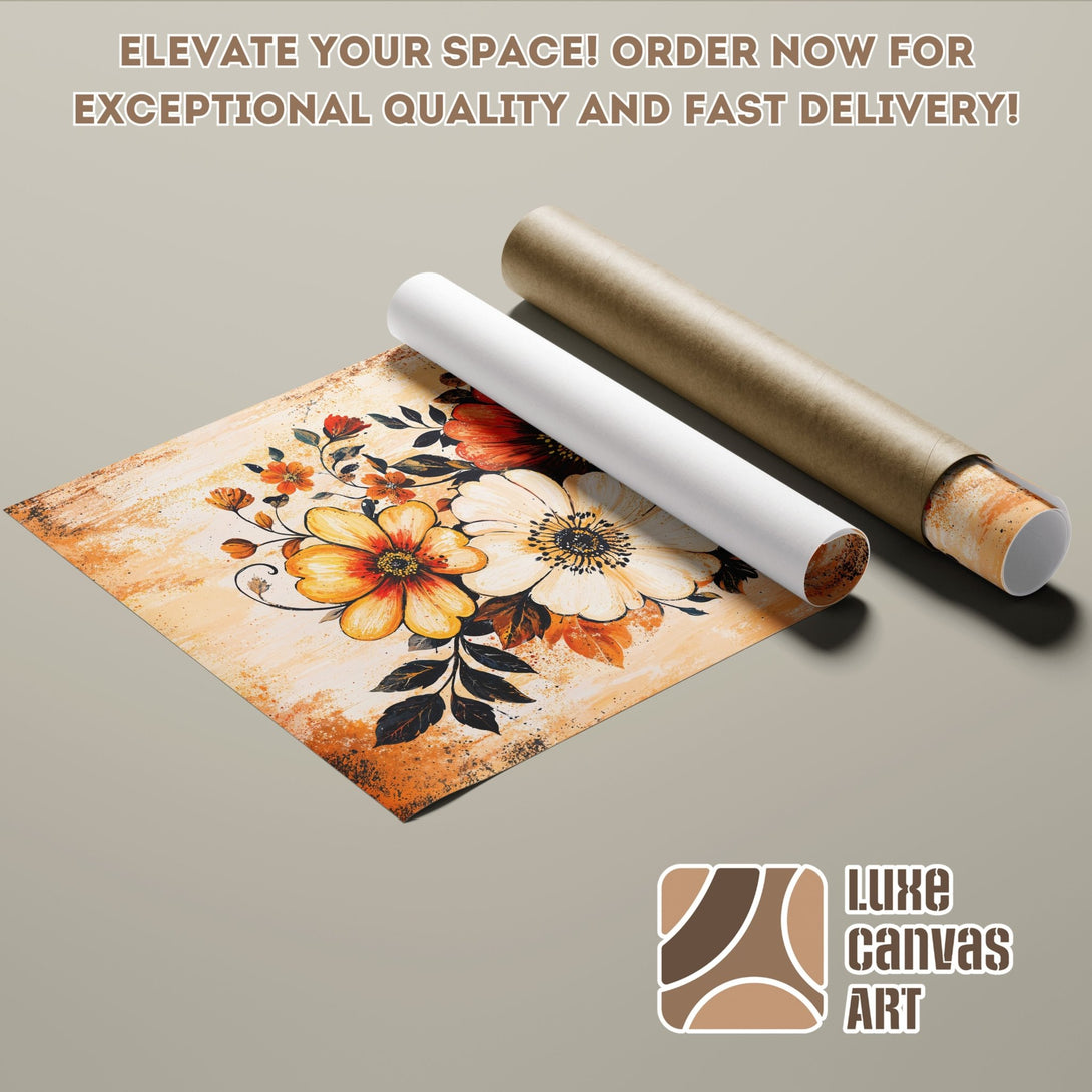 Floral Poster Roll art print, warm color palette, perfect for home decor. Order now for fast delivery!