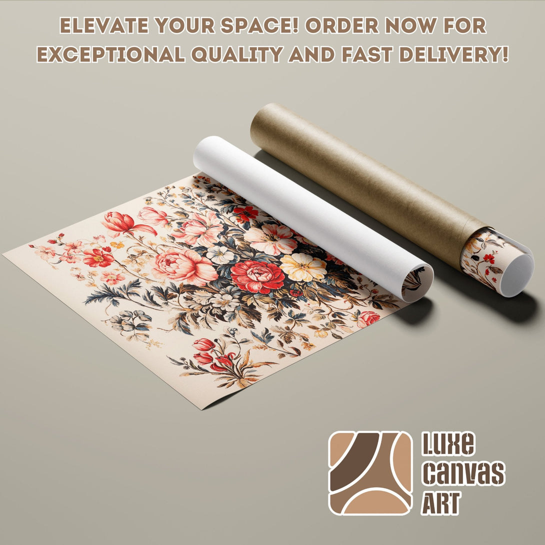 Floral Poster Roll in vintage style, featuring a warm, earthy color palette. Elevate your space!
