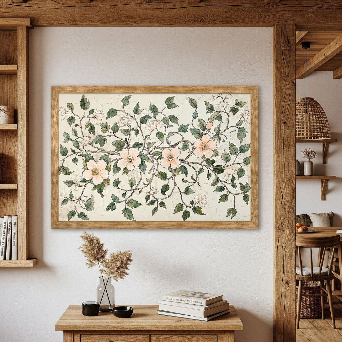 Framed Poster featuring floral illustration in soft pastel colors, perfect for adding a touch of nature to your home decor.
