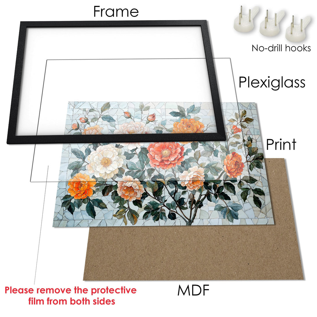 Framed Poster featuring floral art in a watercolor style with a warm color palette. Ready to hang!