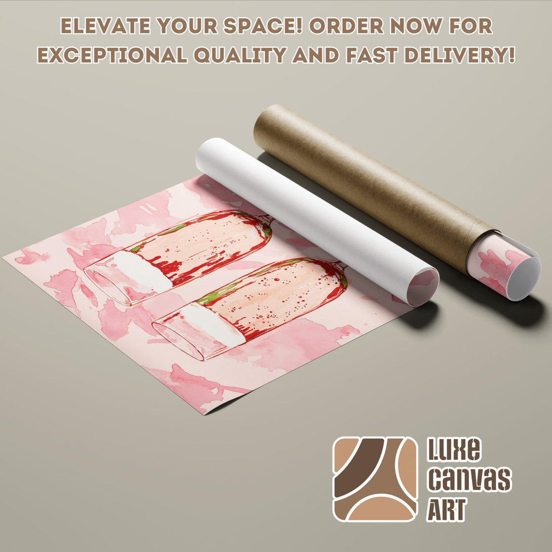 Watercolor Poster Roll with pink and red abstract art, perfect for home decor.