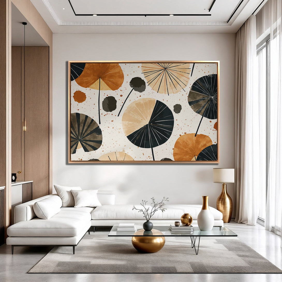 Framed Wall Art: Abstract botanical design in warm earth tones. Modern art for living room decor. Neutral palette canvas print.