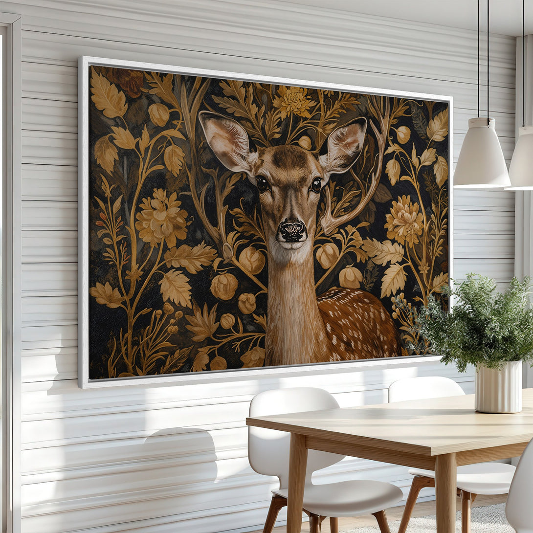 Framed Wall Art: Elegant deer portrait in a botanical style with a warm, earthy color palette. Perfect for adding a touch of nature to your home decor.