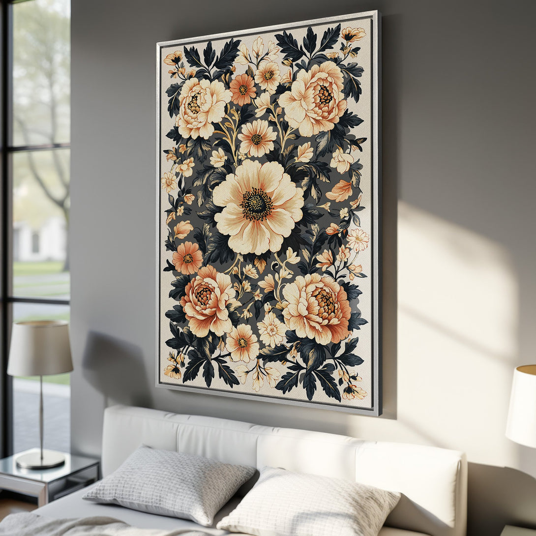 Framed Wall Art featuring a floral design in a vintage style with a warm, neutral color palette. Perfect for adding elegance to any interior space.
