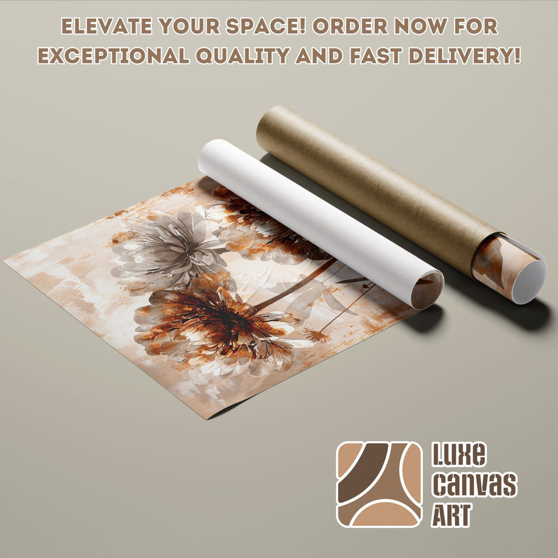 Floral Poster Roll, abstract art in neutral tones, perfect for home decor.
