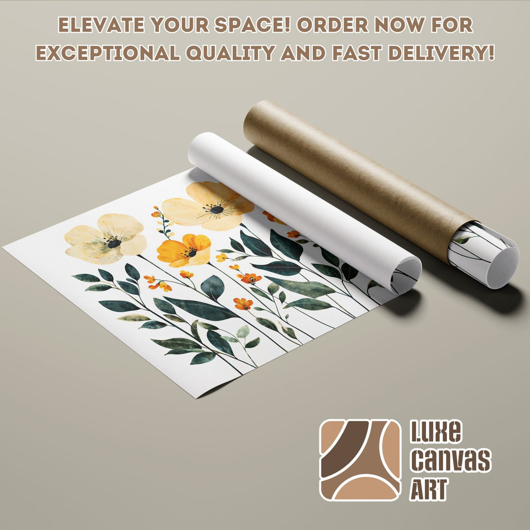 Watercolor floral Poster Roll in yellow and green, perfect for home decor.