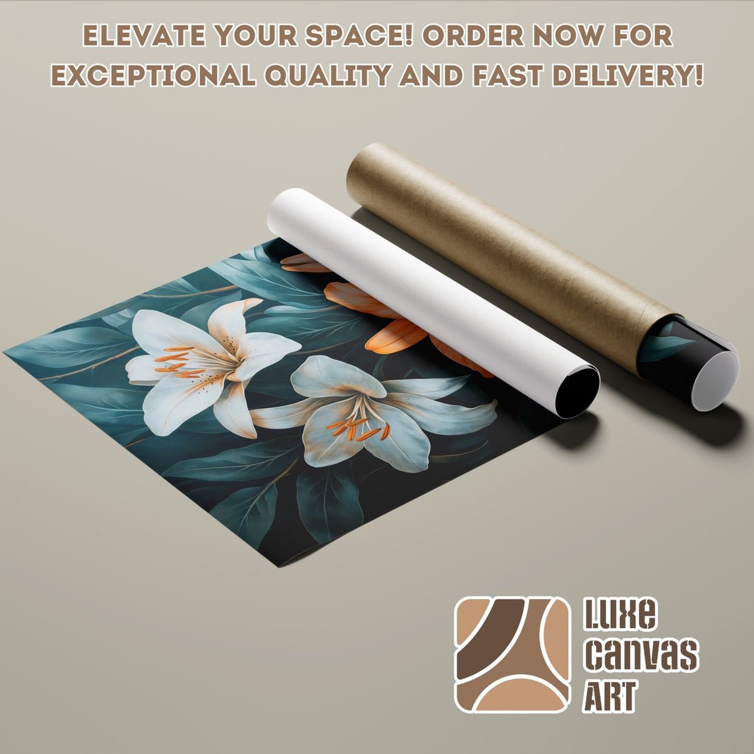 Poster Roll featuring a floral design in teal and white, perfect for home decor.