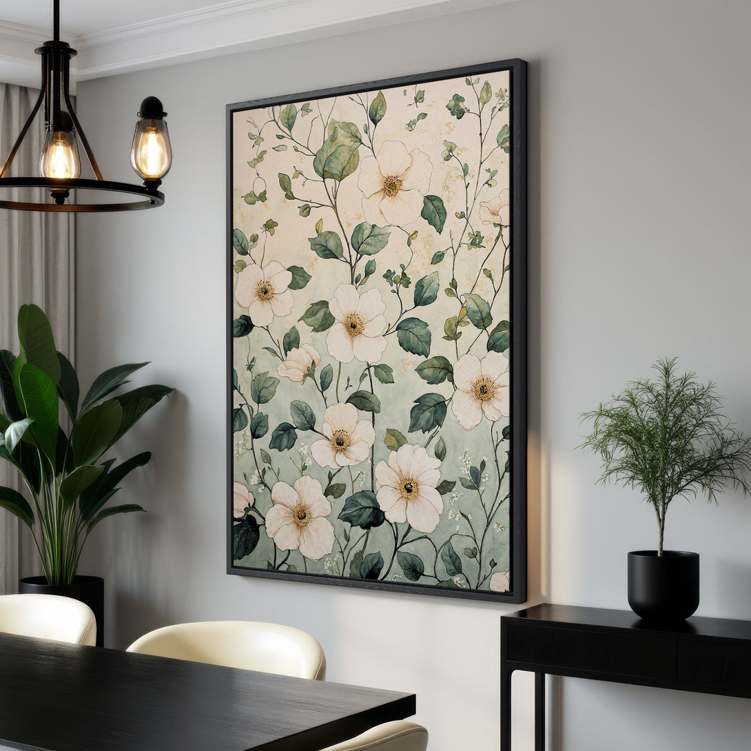 Framed Wall Art featuring a floral watercolor design in soft, muted tones. Perfect for adding a touch of elegance to any room. Shop our Canvas Print collection today!