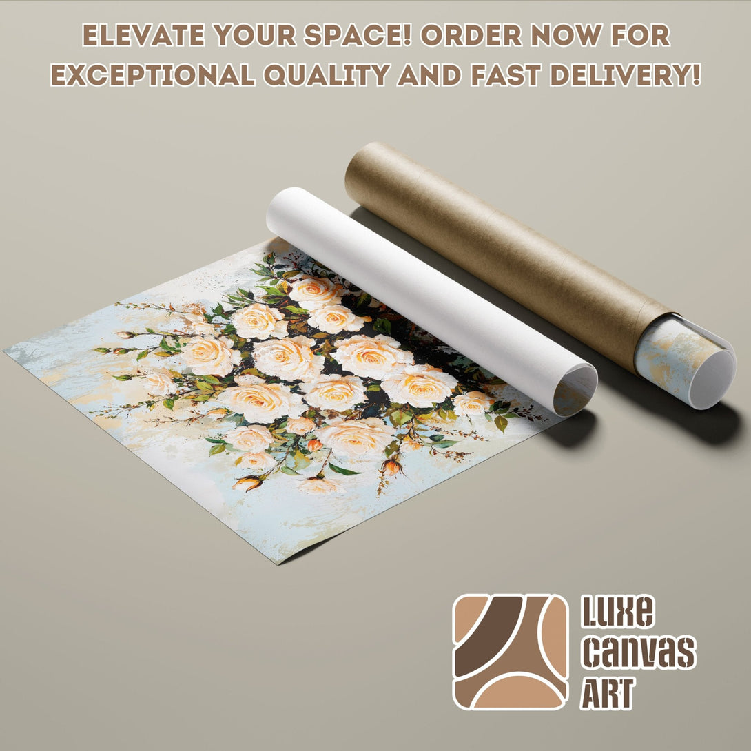 Poster Roll featuring a floral painting in soft pastel colors. Elevate your space with beautiful art!