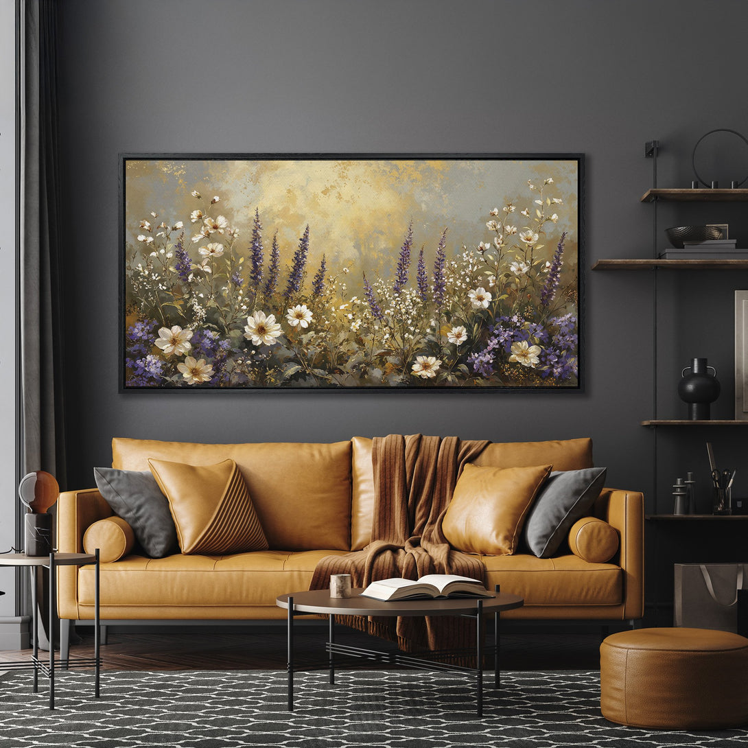 Framed Wall Art featuring a floral painting with a warm, muted color palette. Enhance your space with this elegant, nature-inspired Canvas Print.