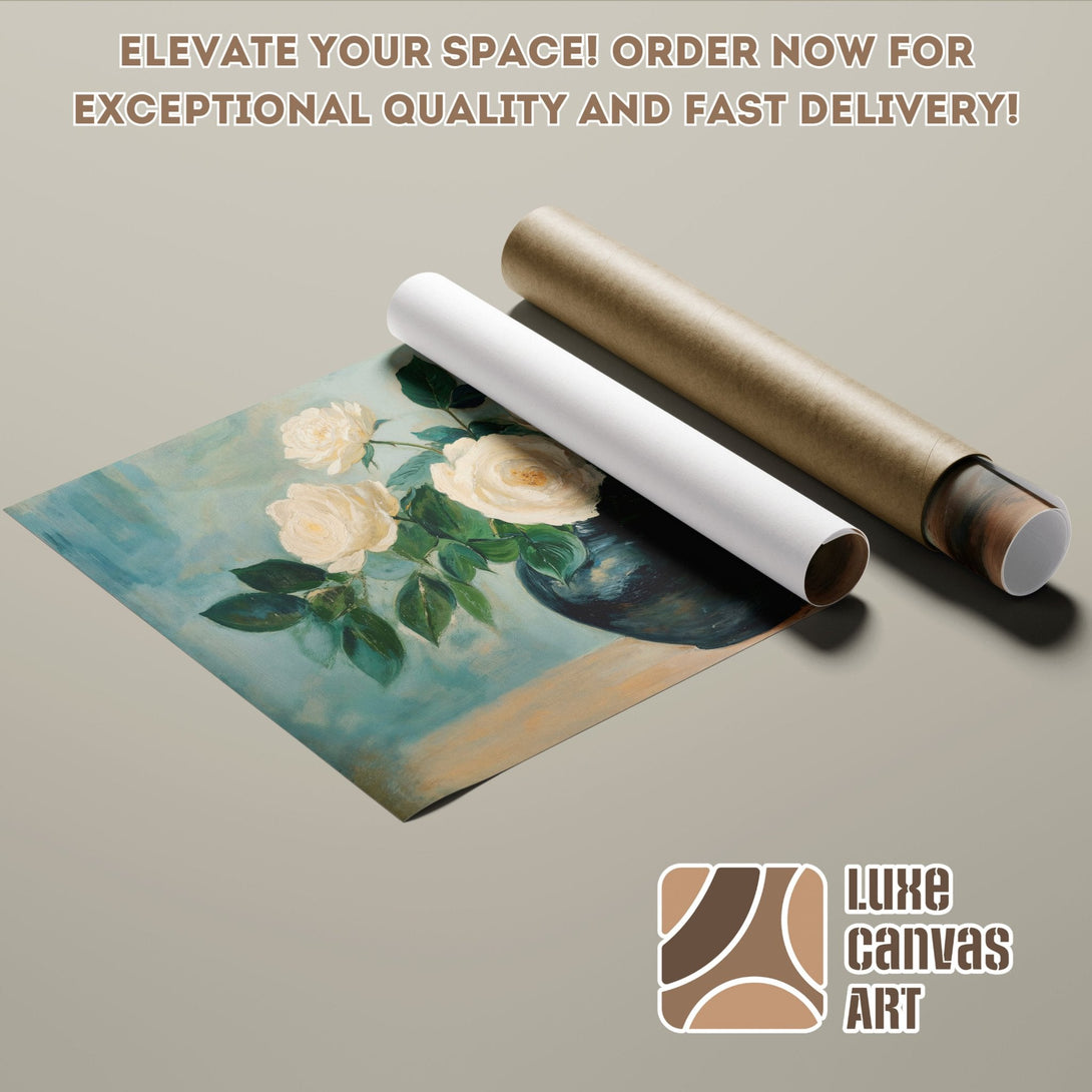 Poster Roll with floral art in pastel blue tones. Elevate your space with this stunning poster!