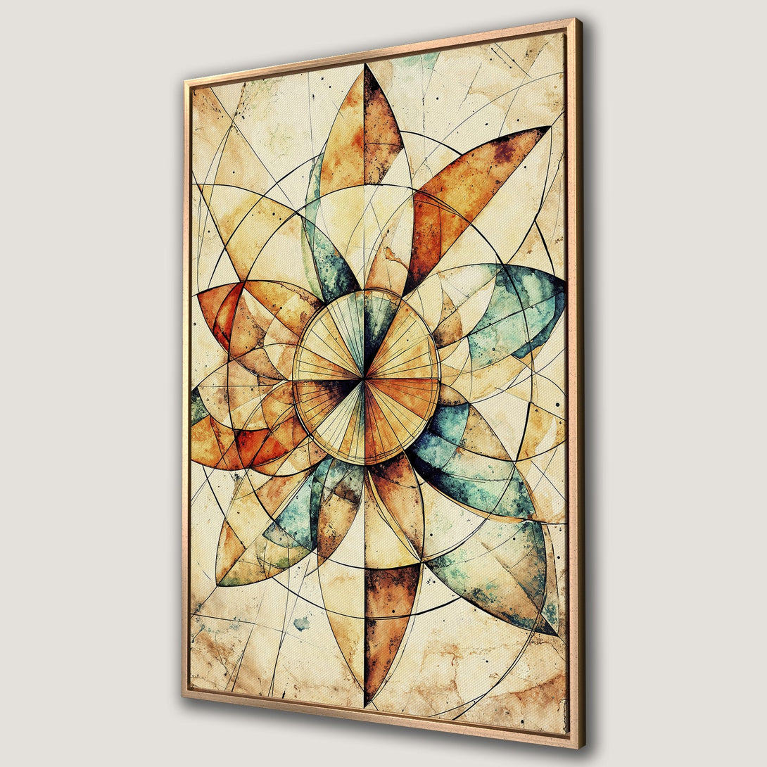 Framed Wall Art: Abstract geometric design in warm earth tones. Modern canvas print with a watercolor style, perfect for adding a touch of elegance.