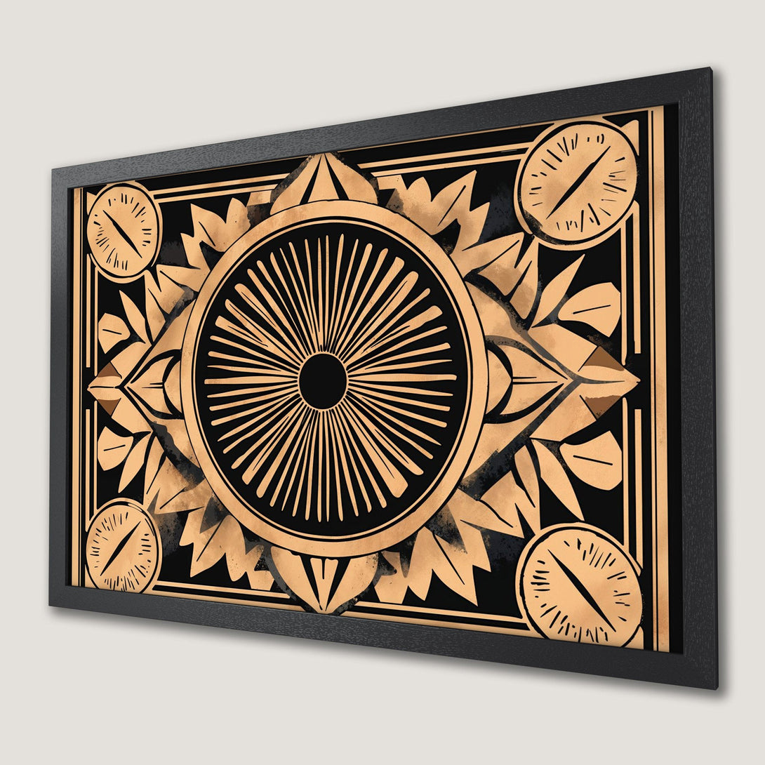 Framed Poster featuring an Art Deco design in black and gold. Perfect wall art for a stylish home!