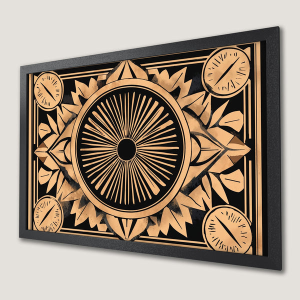 Framed Poster featuring an Art Deco design in black and gold. Perfect wall art for a stylish home!