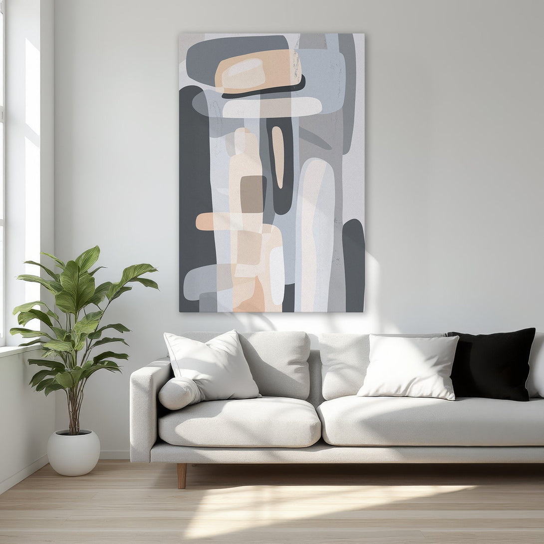 Framed Wall Art: Modern abstract art in neutral tones of gray, beige, and white. Perfect for adding a touch of elegance to any bedroom.