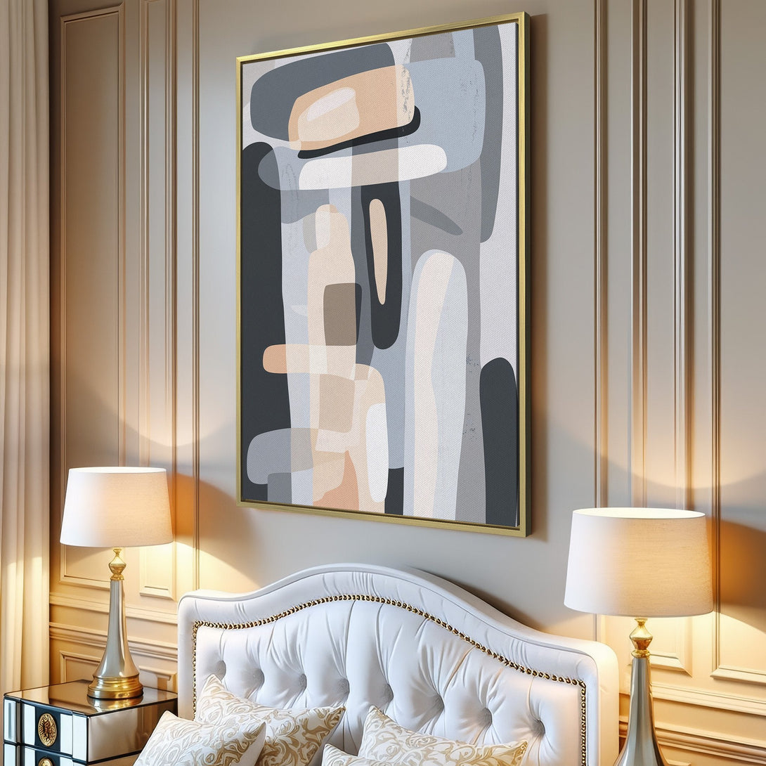 Canvas Print: Modern abstract art in neutral gray, beige, and black tones. Perfect wall decor for a minimalist living room.