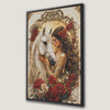 Elegant Girl with White Horse and Red Roses Canvas Print