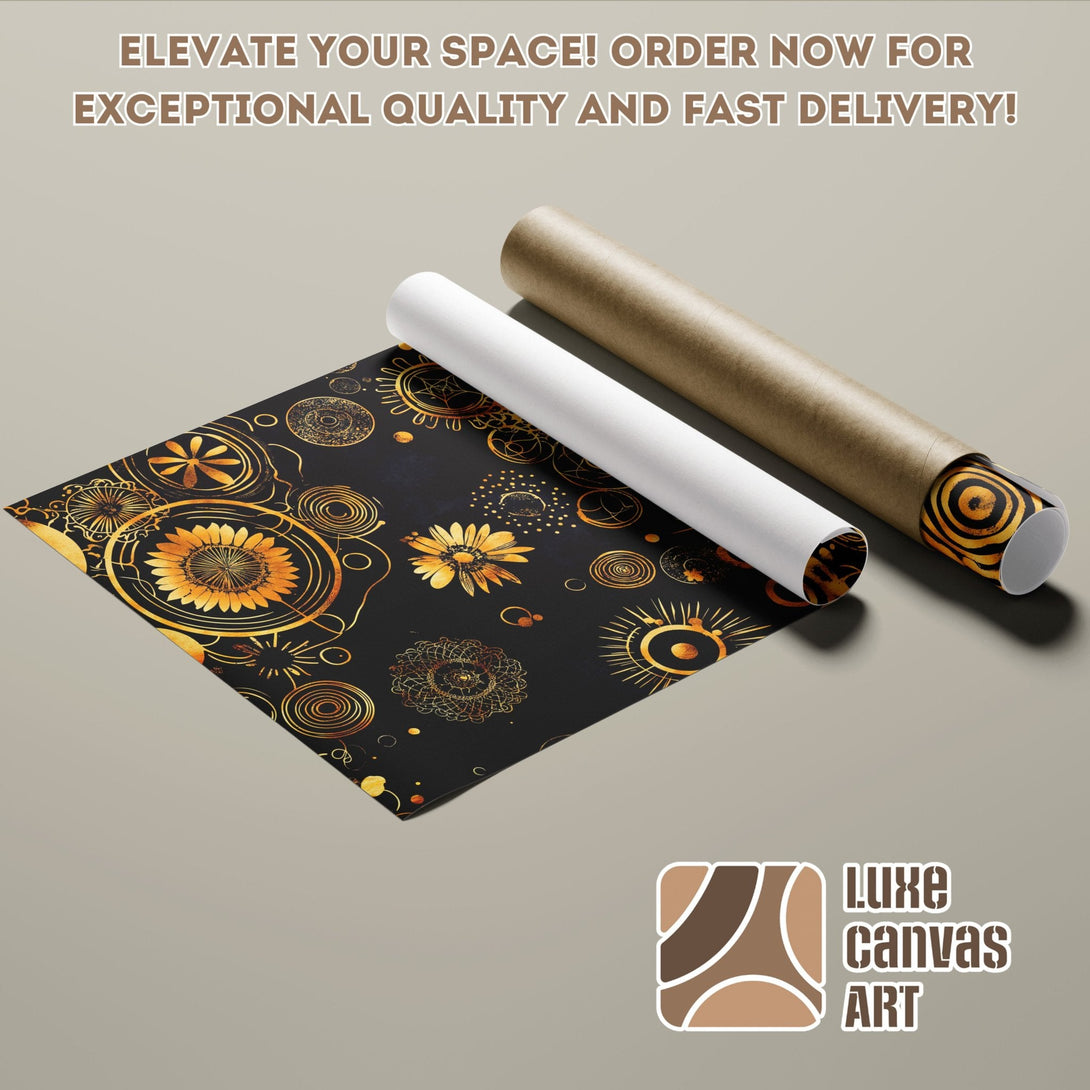 Poster Roll featuring a black and gold floral design, perfect for modern decor.