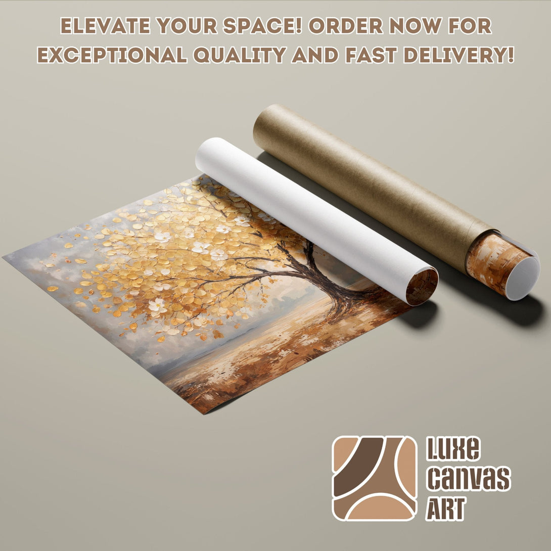Poster Roll of a tree painting in a warm, earthy color palette. Elevate your space!