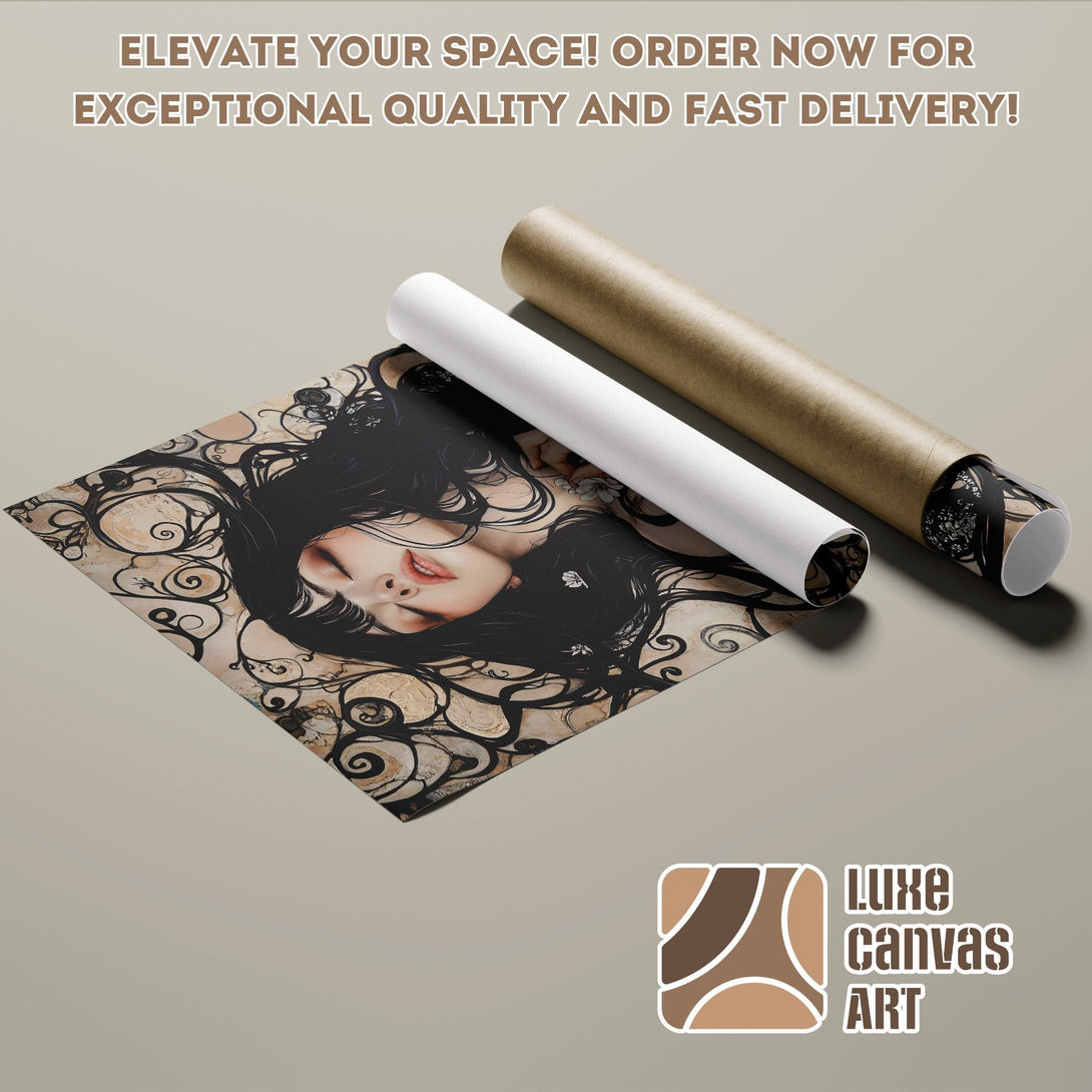 Poster Roll featuring a gothic portrait with a dark color palette. Elevate your space with Luxe Canvas Art!