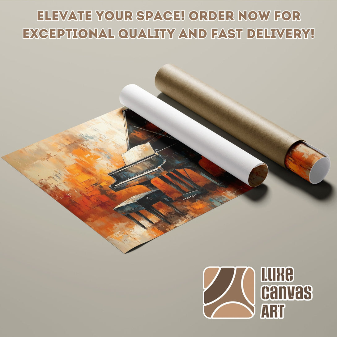 Piano Poster Roll, abstract art in warm orange and brown tones. Elevate your space!