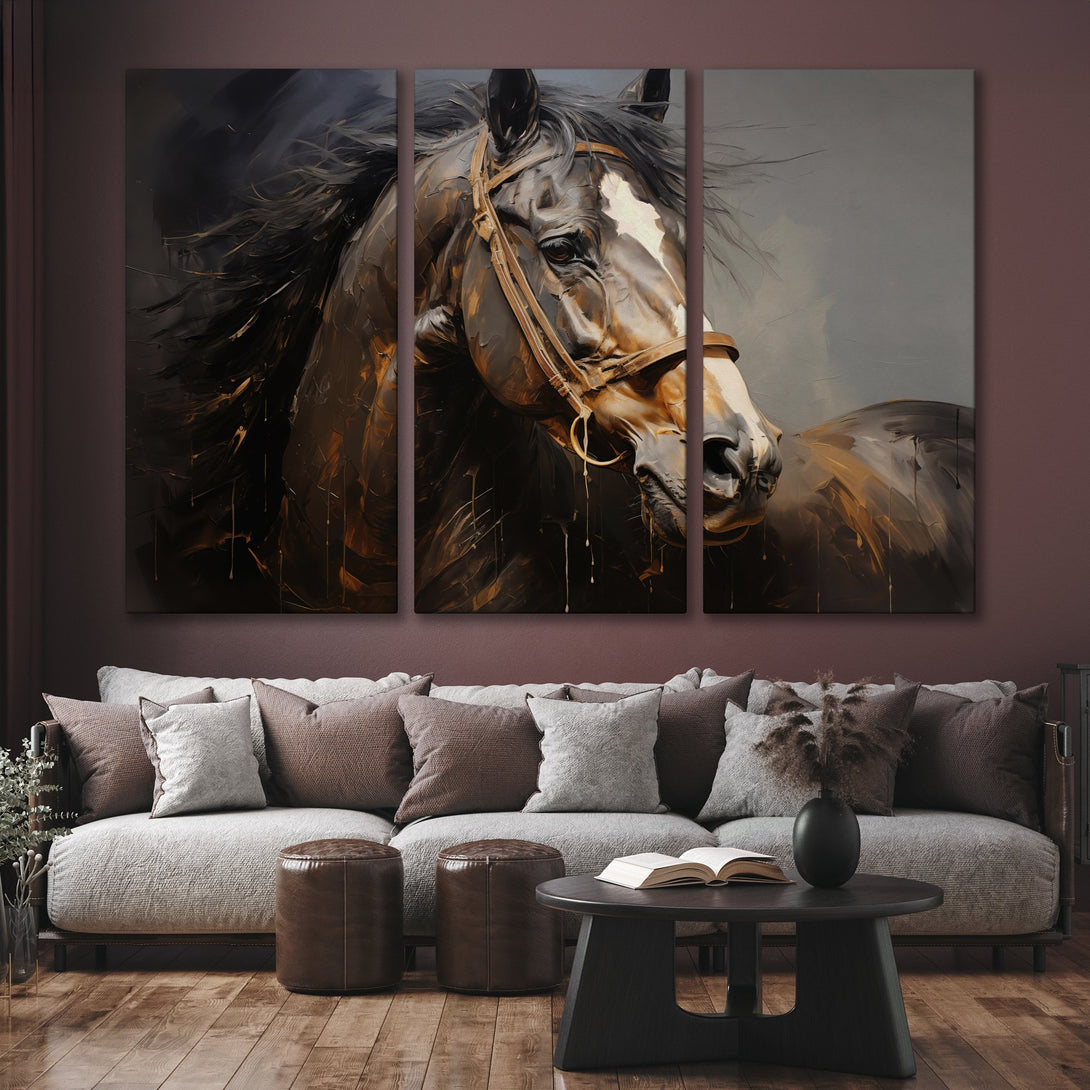 Canvas Print of a majestic horse in an expressive, painterly style with a warm, earthy color palette. Perfect for adding elegance to any room!