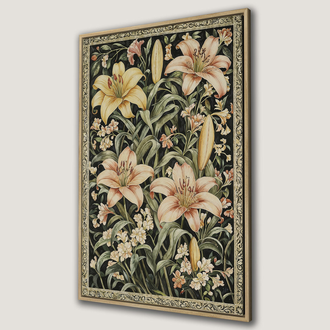 Framed Wall Art featuring a vintage floral design with lilies in a muted color palette. Perfect for adding a touch of elegance to any space.