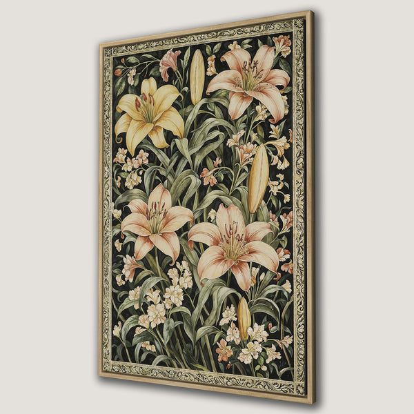 Framed Wall Art featuring a vintage floral design with lilies in a muted color palette. Perfect for adding a touch of elegance to any space.