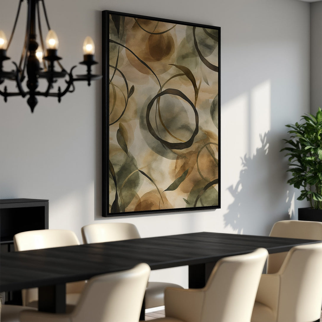 Framed Wall Art featuring abstract watercolor design in earthy tones. Enhance your dining room with this stylish Canvas Print. Perfect for modern decor!