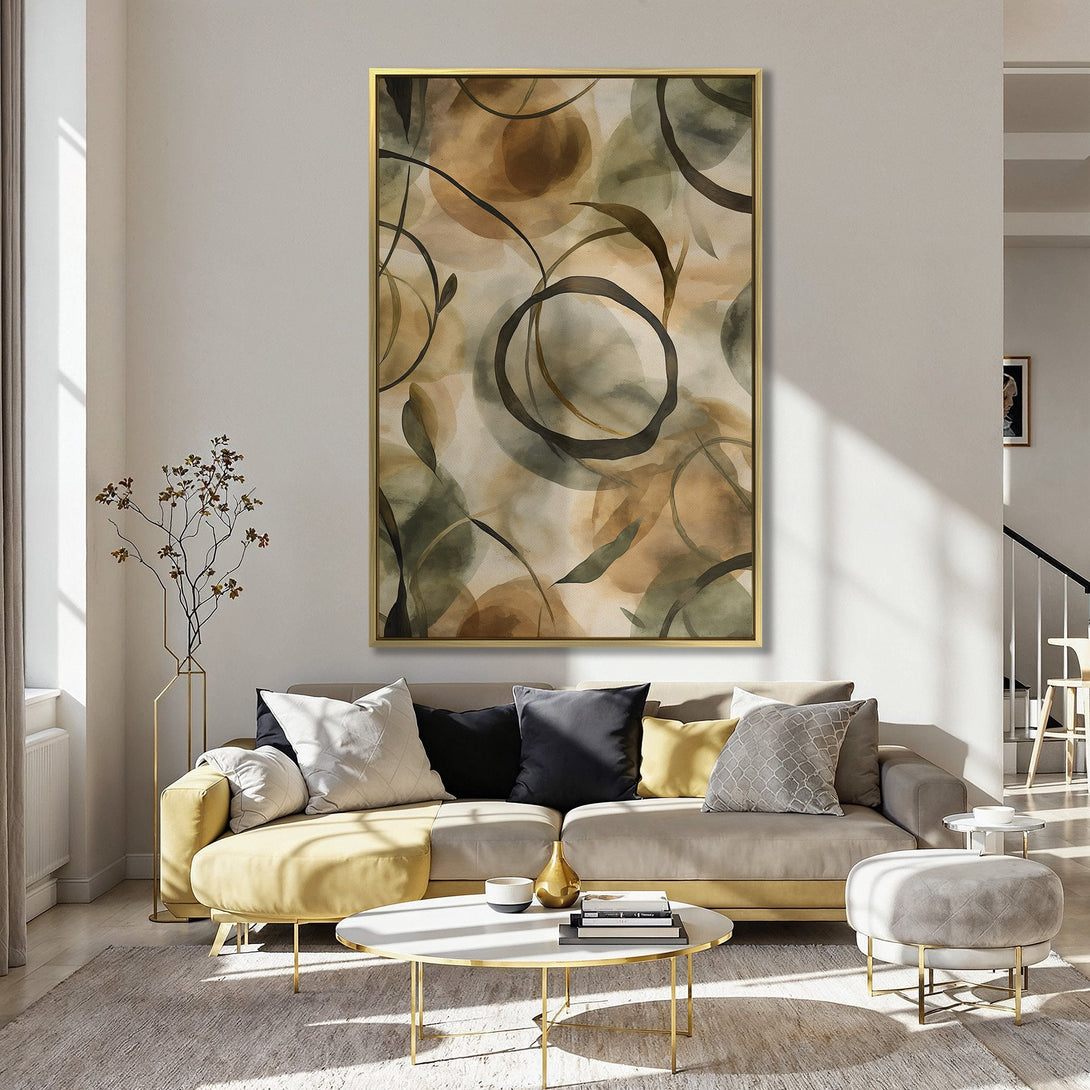 Canvas Print featuring abstract botanical art in neutral earth tones, perfect for kitchen decor. Modern art with a touch of nature.