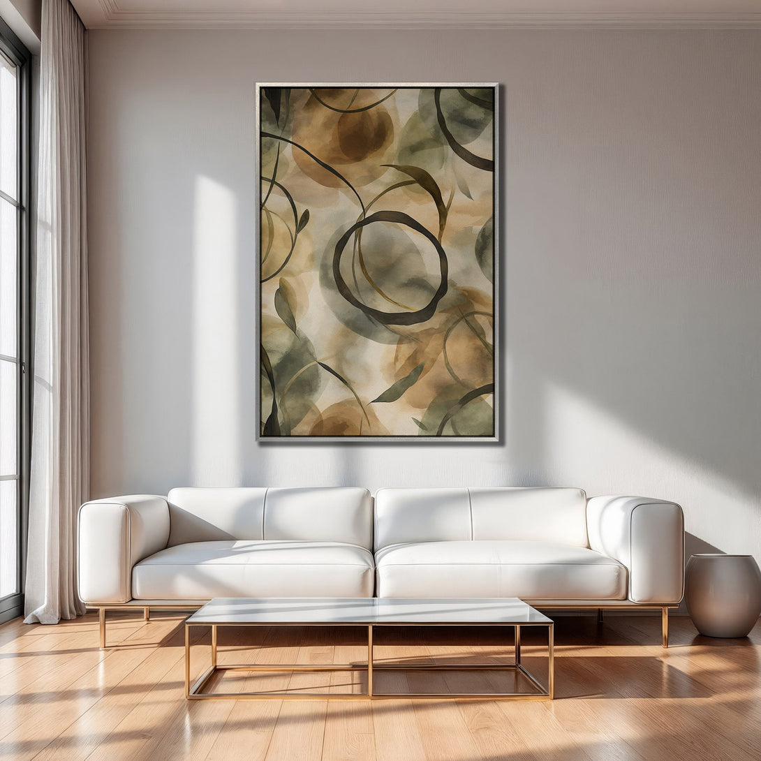 Framed Wall Art featuring abstract watercolor design in earth tones. Modern art canvas print adds a touch of elegance to any interior.