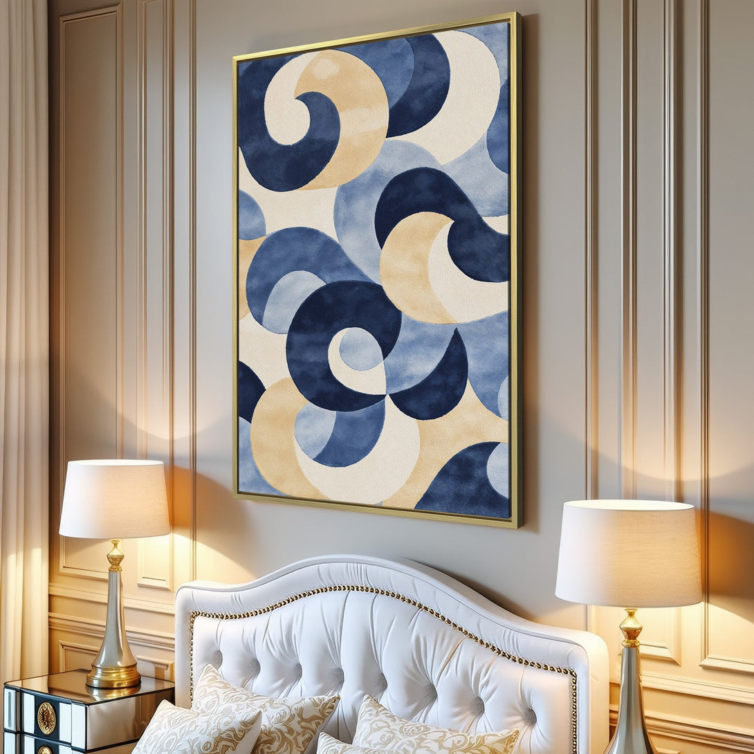Canvas Print with abstract blue and beige design, perfect for modern home decor. Adds a pop of color to any living space.