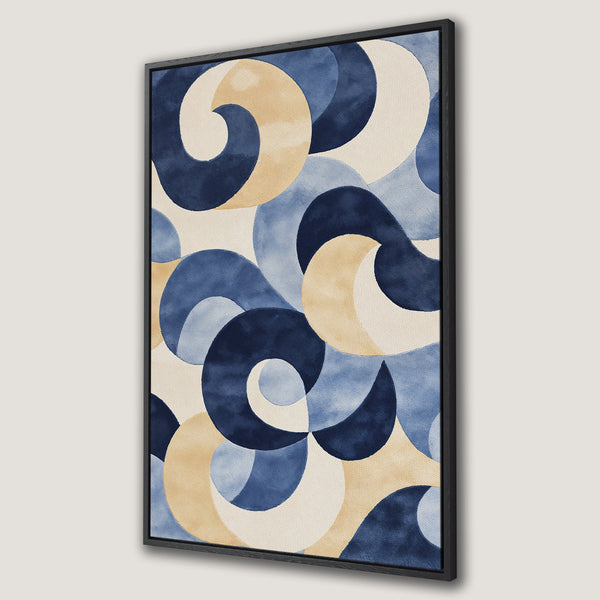 Framed Wall Art featuring an abstract watercolor design in shades of blue and beige. Modern art canvas print perfect for any interior.