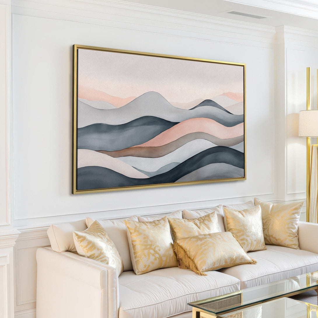 Abstract landscape Canvas Print in neutral tones. Modern wall art with gray, blush, and beige color palette. Perfect for minimalist home decor.