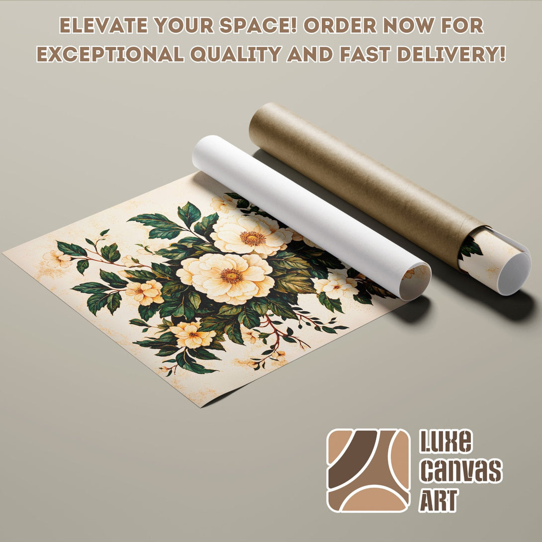 Floral Poster Roll in vintage style, featuring a warm color palette. Elevate your space!