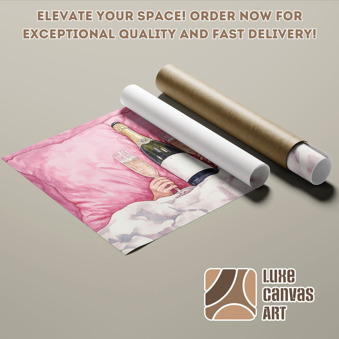Watercolor Poster Roll featuring champagne & pink tones. Elevate your space with Luxe Canvas Art!