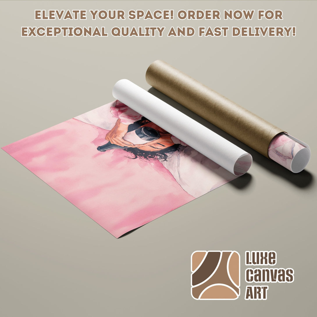 Poster Roll featuring a watercolor portrait in pink tones, perfect for adding art to your space.