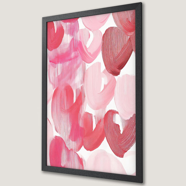 Framed Poster featuring abstract brushstrokes in a pink and red color palette, perfect for modern decor.