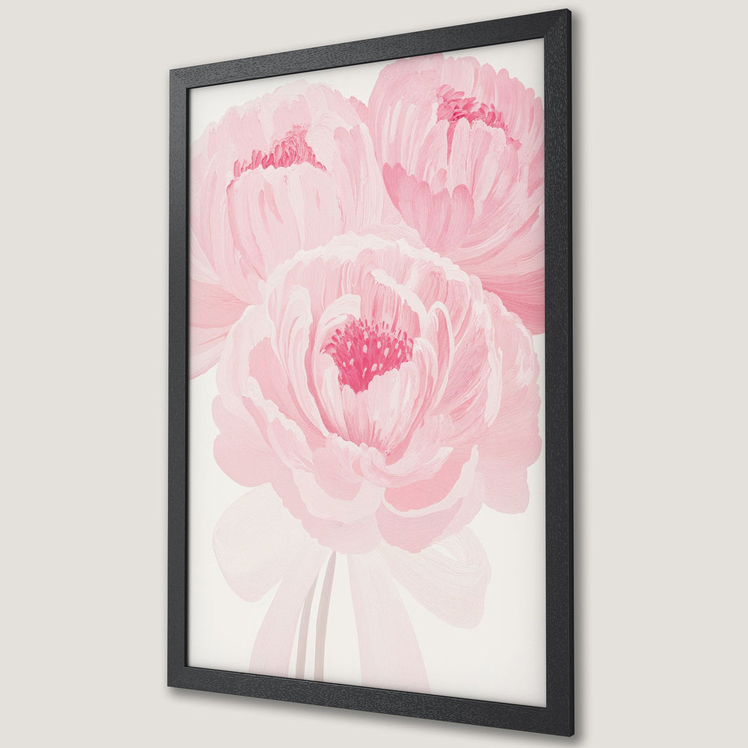 Framed Poster featuring delicate pink peony flowers, painted in a soft, artistic style. Perfect for adding a touch of elegance!