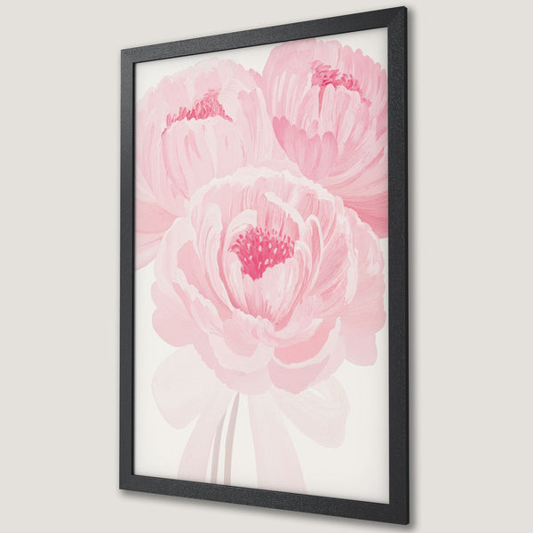 Framed Poster featuring delicate pink peony flowers, painted in a soft, artistic style. Perfect for adding a touch of elegance!
